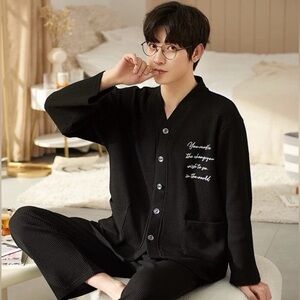 Men's Pajama Set Classic Sleepwear Button Down Loungewear with Long Pants